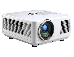  Realistic Modern Multimedia Projector with Lens and Control Buttons, Transparent Background