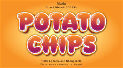 Obraz premium Potato Chips Text Effect Crunchy, Fun and Creative Snack Typography Design.