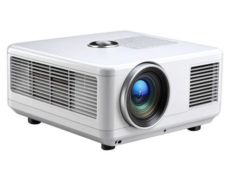  Realistic Modern Multimedia Projector with Lens and Control Buttons, Transparent Background