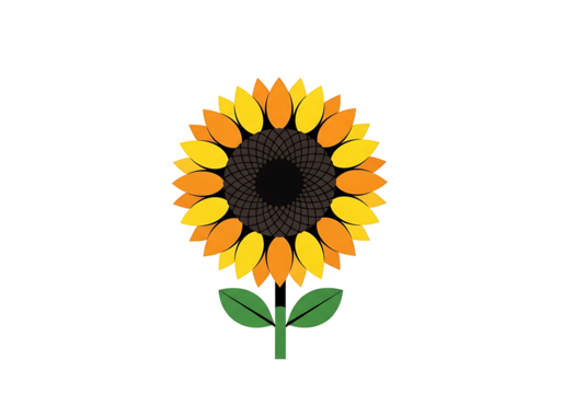 A stylized sunflower design, featuring vibrant orange and yellow petals, displayed against a deep black backdrop.
