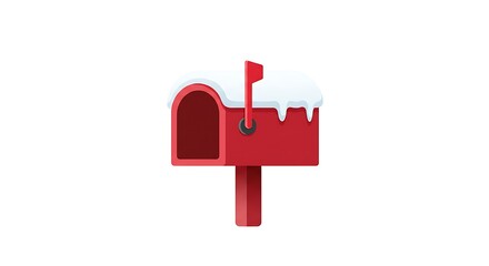 Fototapeta premium Flat icon of a Christmas mailbox with snow on top, isolated on white background
