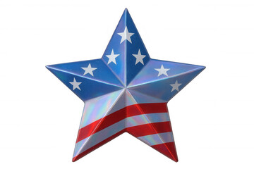 Metallic star adorned with red, white, blue stripes and white stars, symbolizing patriotic american spirit against transparent backdrop
