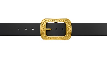 Flat icon of a Santa belt buckle, golden with black strap, isolated on white background