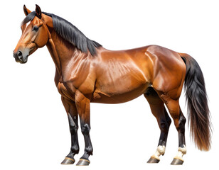 Obraz premium Realistic Side Profile of Brown Horse Standing Calmly, Transparent Background