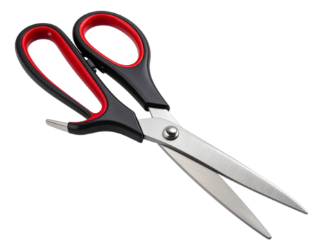 Realistic Stainless Steel Office Scissors with Ergonomic Grip, Transparent Background