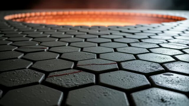 Industrial moltensalt tank interior highlighting segmented ceramic lining designed to withstand extreme temperatures in renewable energy thermal storage facilities.