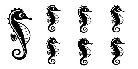Black Silhouette Seahorse Collection Vector Art