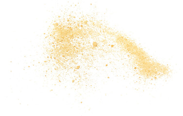 Biscuit crumbs, pieces flying isolated on white, clipping path	