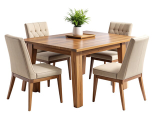  Realistic Wooden Dining Table with Modern Chairs, Transparent Background