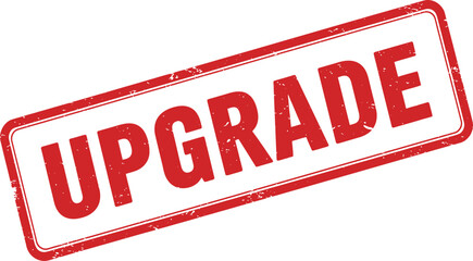 Red upgrade stamp on transparent background for business or technology concepts