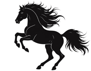 Rearing Horse Silhouette with Flowing Mane, Isolated on Transparent Background