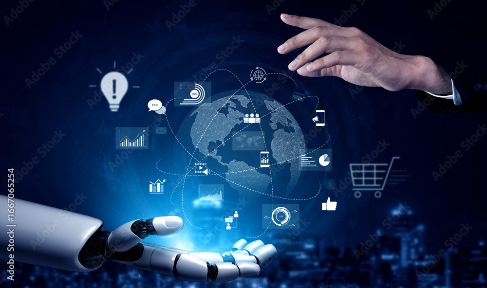 Poster ai managing global digital marketing, optimizing communication, analyzing data trends, and automatin