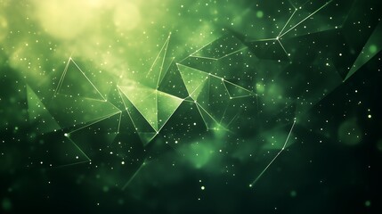 Abstract green geometric network with glowing particles