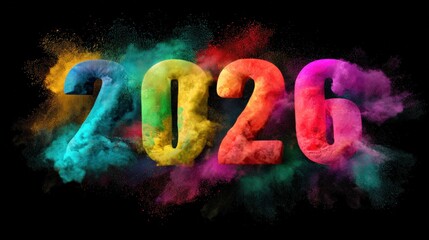Bright colors burst in unison to celebrate the arrival of New Year 2026. The vivid display showcases excitement and positivity, embodying hopes and dreams for the year ahead