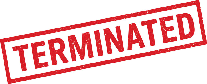 A red terminated stamp on a transparent background indicating cancellation or termination