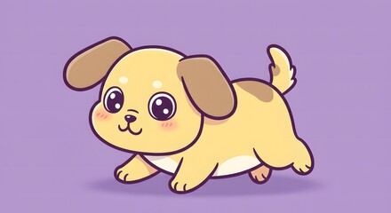 Fototapeta premium Cute cartoon dog illustration in playful pose against a purple background
