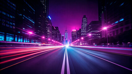 Obraz premium Vibrant city street at night with streaking lights
