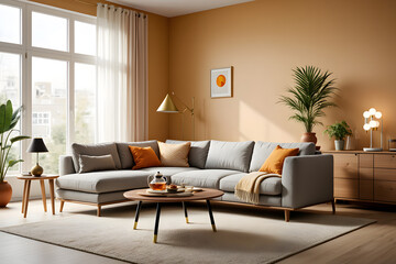 Fototapeta premium Modern living room interior with contemporary furniture and a comfortable sofa