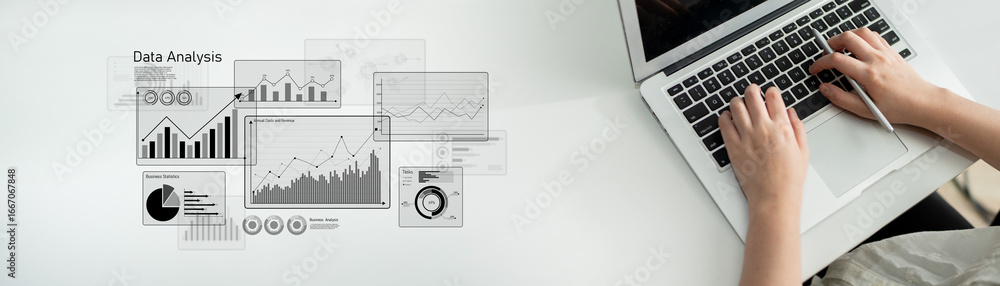 Aufkleber business data analysis dashboard showing charts, statistics, and performance metrics for decision-ma