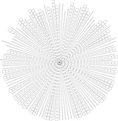 Circular outline design with long squared irregular rays spanning half of the circumference.