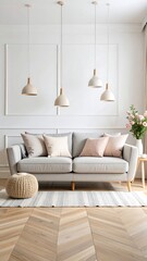 Modern light-filled living room with cozy furniture