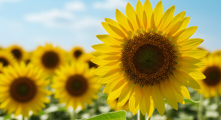 Obraz premium Vibrant Sunflower Field Summer Nature Beauty Bright Yellow Flowers Sunny Day Agriculture Blossom Botany
