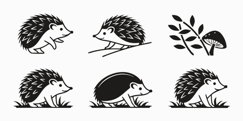 Cute Stylized Hedgehogs and Mushroom Collection
