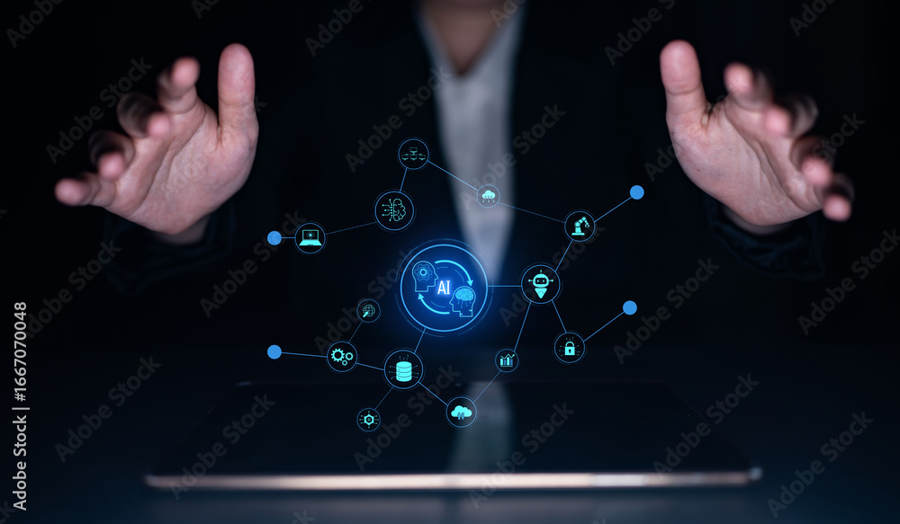 Poster ai collaboration enhances connected intelligence through robotics, data, and cloud. ai collaboration
