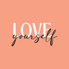 Love yourself handwritten black text isolated on pink background vector.