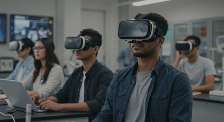 students using virtual reality glasses