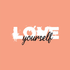 Love yourself handwritten black text isolated on pink background vector.