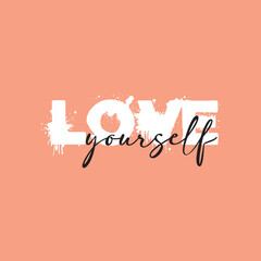 Love yourself handwritten black text isolated on pink background vector.