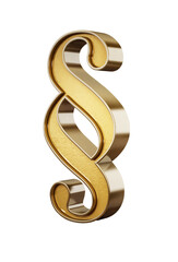 Gold paragraph symbol on transparent background. 3D illustration