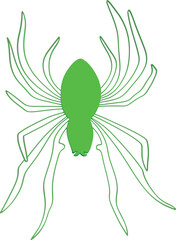 Bright neon green spider illustration with glowing lines on a dark background, perfect for Halloween designs, digital art, and spooky patterns.