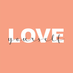 Love yourself handwritten black text isolated on pink background vector.
