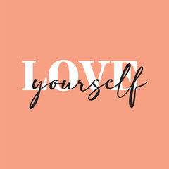 Love yourself handwritten black text isolated on pink background vector.