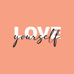 Love yourself handwritten black text isolated on pink background vector.