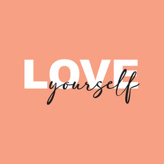 Love yourself handwritten black text isolated on pink background vector.