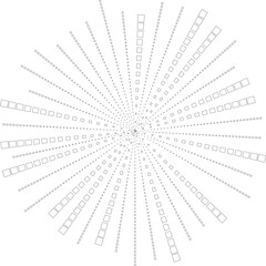 Outline circle featuring squared rays tapering inward with varied lengths forming an explosion effect.
