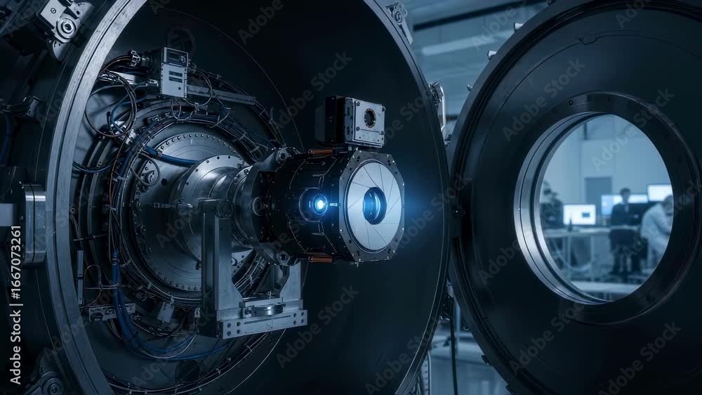 Poster side angle of a weather satellite sensor housed within a vacuum test chamber during a controlled atm