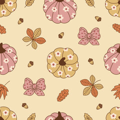seamless pattern of pumpkins, leaves  and acorns