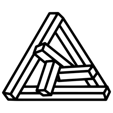 A minimalist black and white vector illustration of a contradictory floating triangle, featuring a paradoxical and clean design on a pure white background.

