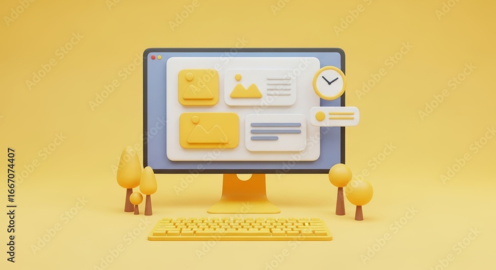 Poster modern computer screen displaying business information and data analytics
