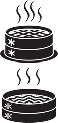 Black Vector Silhouette of Bamboo Steamer Basket Simple Icon