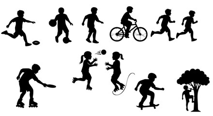 Children Outdoor Activity Silhouette Set &ndash; Sports, Play, and Recreation Icons