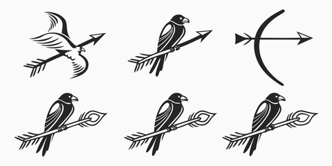 Stylized Bird and Arrow Icon Set