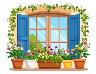 Ornate window with vibrant flowers