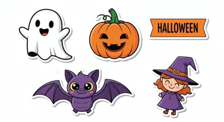 Naklejka premium Cute Halloween Character Stickers Collection