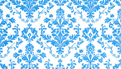 Light blue damask ornamental pattern on white background