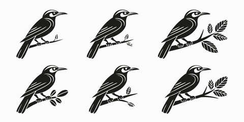 Stylized Black Birds Perched on Branches